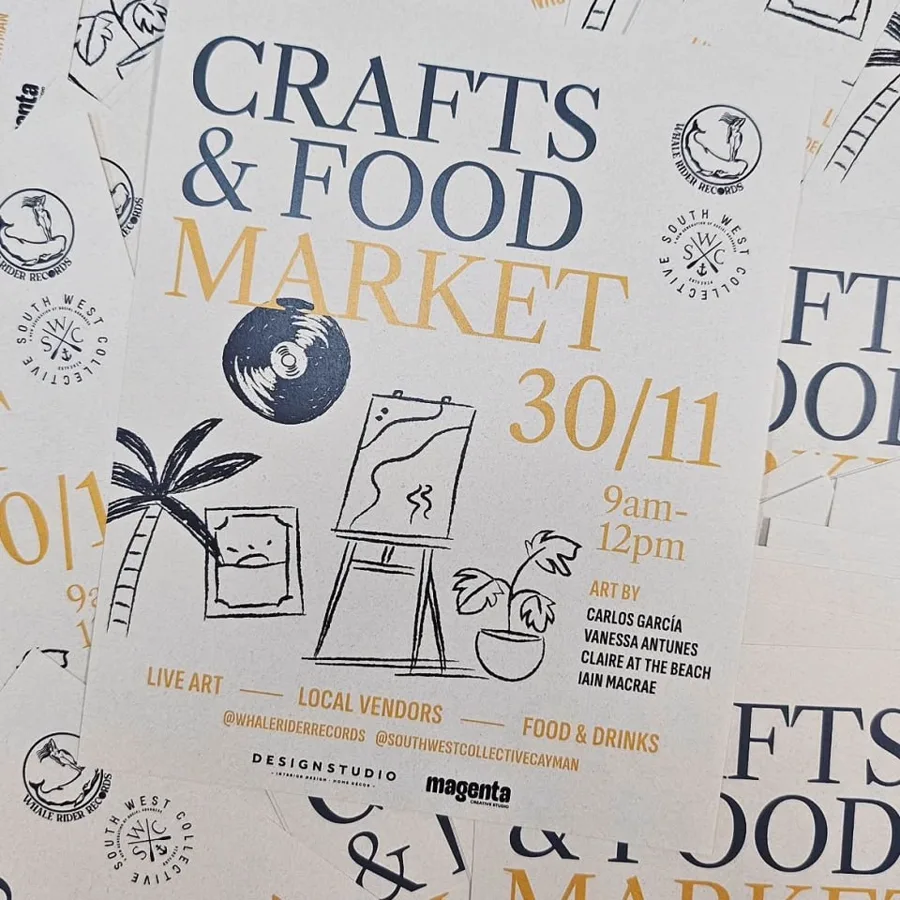 A large hand-lettered market poster printed on kraft stock.